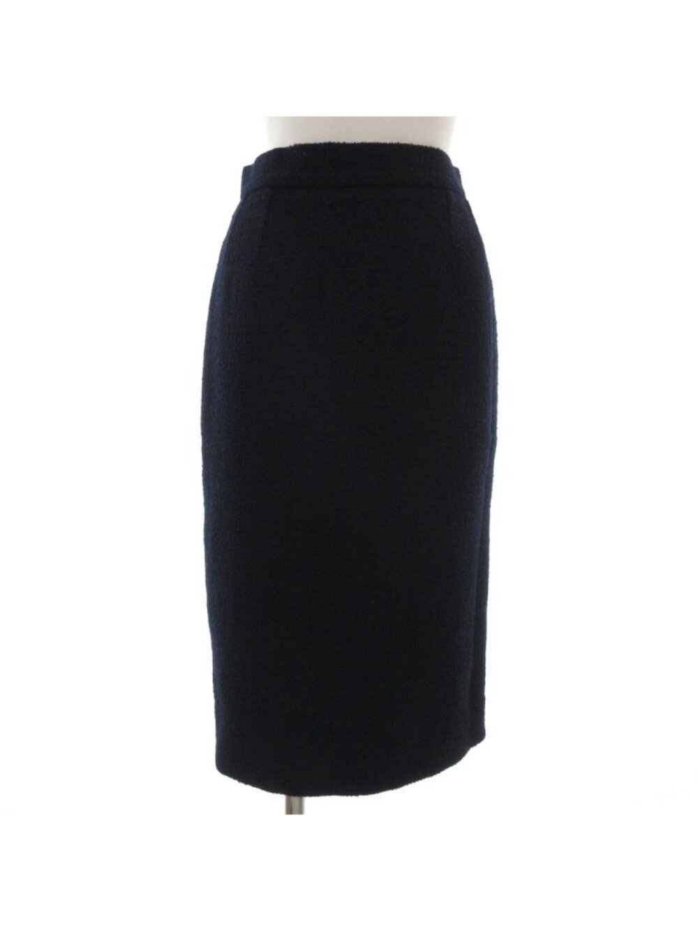 Chanel Boutique Vintage Tweed Tight Skirt Long Calfskin CC Logo Button 38 Navy